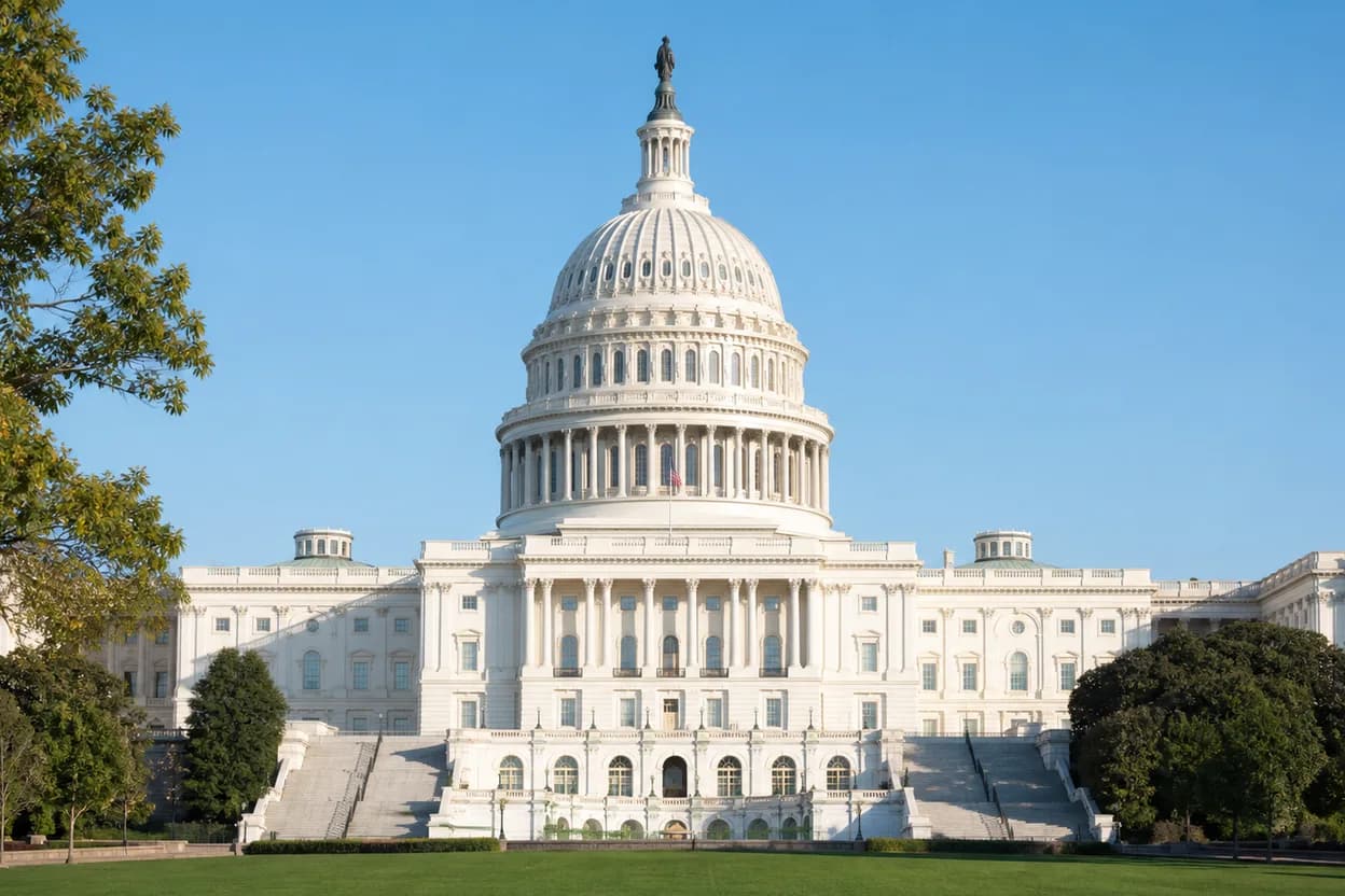 The United States Capitol building against a clear sky